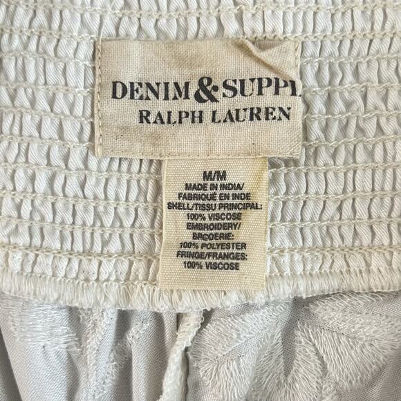 Ralph Lauren Denim & Supply Boho Embroidered Fringe White Wide Leg Wrap Pants - Picture 4 of 4